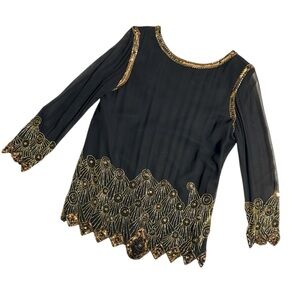 Oleg Cassini Black Top with Gold Embellishments